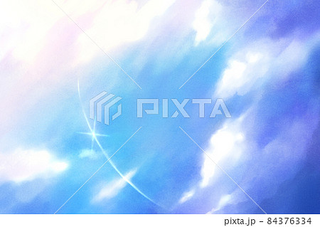 光がきらめく青く澄んだ空と雲のイラストのイラスト素材