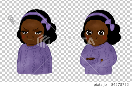 可愛女孩的憤怒表情插圖集非裔美國人 Ver 84378753