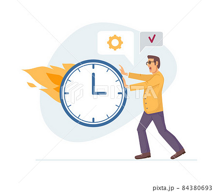 Working overtime at Deadline. Office worker employee running in panic. Office worker hurry up with job, do not have time to meet deadline. Burning tasks and deadlines concept Working overtime at Deadline. Office worker employee running in panic. Office worker hurry up with job, do not have time to meet deadline. Burning tasks and deadlines concept 84380693