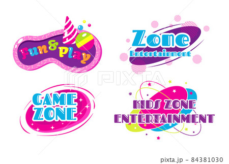 Kids zone entertainment set childish banner label sticker badge 84381030