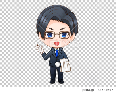 Illustration of a glasses butler serving in a suit Illustration of a glasses butler serving in a suit 84384657