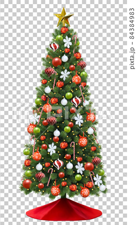 クリスマスツリー イラスト 赤緑 リアル 電飾 84384983