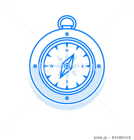 Vector linear illustration of a vintage compass with windrose. Navigational equipment symbol isolated on white background. Travel concept. Editable stroke 84386418