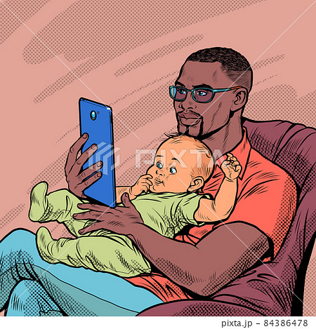 african Father and caucasian child, homework and fatherhood. Love and care african Father and caucasian child, homework and fatherhood. Love and care 84386478