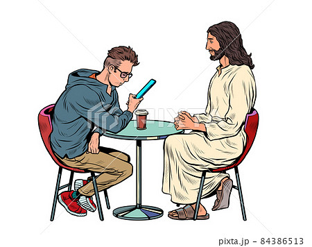Jesus is waiting for you, savior and busy man at the table. Christianity and religion, preaching and faith Jesus is waiting for you, savior and busy man at the table. Christianity and religion, preaching and faith 84386513