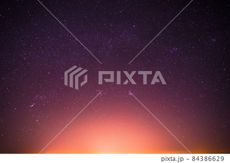 Real Night Sky Stars Background With Natural Colourful Gradient. Sunset, Sunrise Light And Starry Sky 84386629