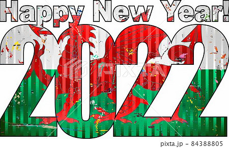 Happy New Year 2022 with Wales flag inside 84388805