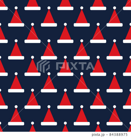 Santa Claus hat icon seamless pattern on dark blue background. Vector design in retro style. Festive Christmas packaging. Vector 84388975