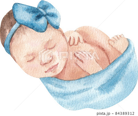 Newborn baby and decor watercolor clipart png 84389312