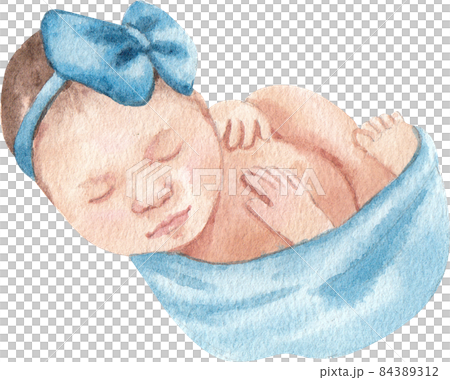 Newborn baby and decor watercolor clipart png 84389312