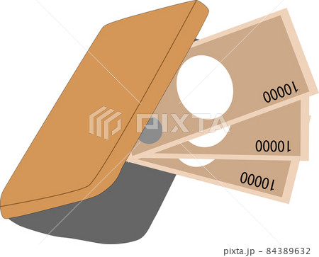 長財布の中に入ったお札のイラスト素材