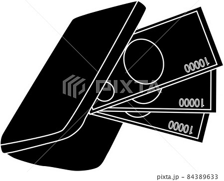 長財布とお札のシルエットのイラスト素材