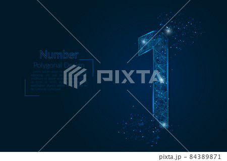 Abstract isolated blue image of a number one. Polygonal illustration looks like stars in the blask night sky in spase or flying glass shards. Digital design for website, web, internet. 84389871