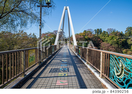 はねたき橋 高津戸峡 高津戸渓谷 紅葉はじめ 秋の風景 はねたき橋 高津戸峡 高津戸渓谷 紅葉はじめ 秋の風景 84390256