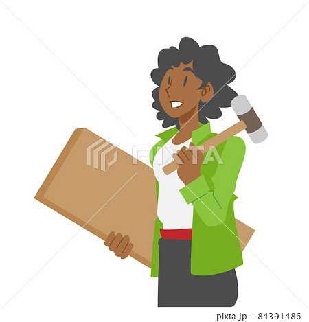 木の板を運ぶ DIYする黒人女性 木の板を運ぶ DIYする黒人女性 84391486