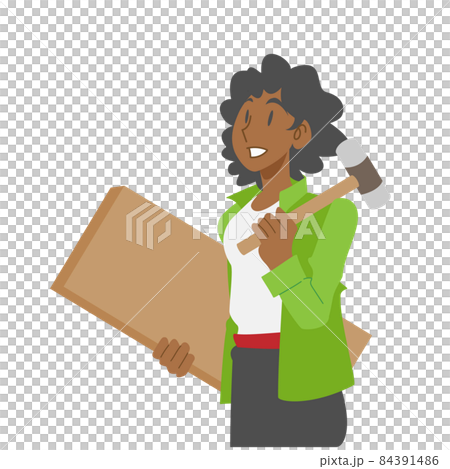 木の板を運ぶ DIYする黒人女性 木の板を運ぶ DIYする黒人女性 84391486