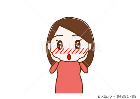上半身正面 驚きながら目を輝かせて感動し顔を真っ赤にする女性のイラスト素材