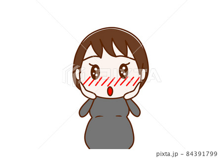上半身正面 驚きながら目を輝かせて感動し顔を真っ赤にする妊婦のイラスト素材