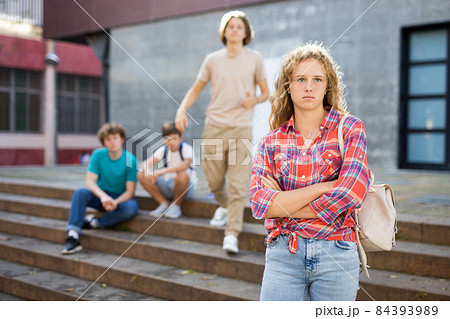 Portrait of offended girl after quarrel with friends 84393989