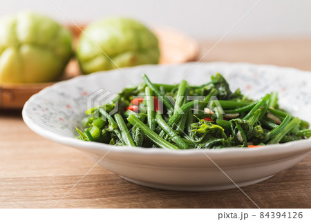 Northern Thai food, Stir fried chayote shoot leaf, Local Thai food 84394126