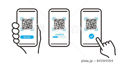 QR code scan icon with smartphone, scan me barcode 84394564