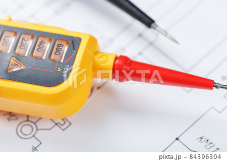 Yellow tester for step-by-step voltage indication on the electrical circuit. Yellow tester for step-by-step voltage indication on the electrical circuit. 84396304