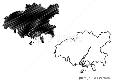 Hiroshima City (State of Japan, island country, Chugoku Region) map vector illustration, scribble sketch City of Hiroshima map 84397080