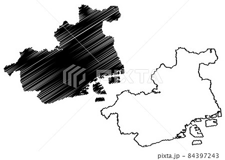 Kobe City (State of Japan, island country, Hyogo Prefecture) map vector illustration, scribble sketch City of Kobe map 84397243