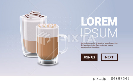 realistic coffee in glasses hot frappe caramel macchiato drinks realistic coffee in glasses hot frappe caramel macchiato drinks 84397545