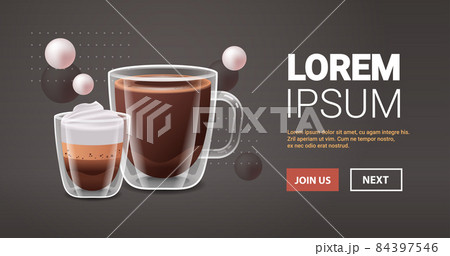 realistic coffee in glasses hot americano and espresso con pana drinks horizontal realistic coffee in glasses hot americano and espresso con pana drinks horizontal 84397546