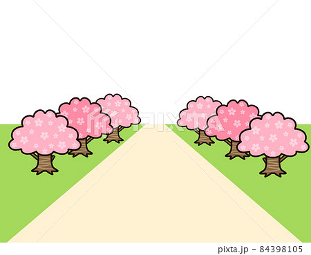 桜並木のある道のイラスト素材