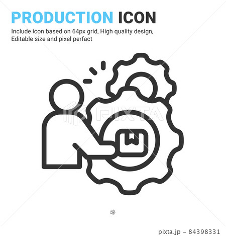 Production icon vector with outline style isolated on white background. Vector illustration manufacture sign symbol icon concept for business, finance, industry, company, apps, web and project 84398331