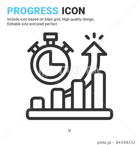 Progress icon vector with outline style isolated on white background. Vector illustration growth, graph sign symbol icon concept for business, finance, industry, company, apps, web and project 84398332