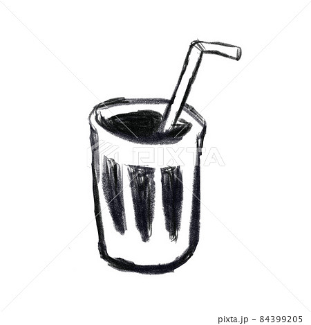 アイスコーヒー 手描き 白黒のイラスト素材
