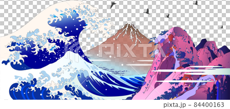 Ukiyo-e, Hokusai's Hakone, Onami, Red Fuji composition illustration Ukiyo-e, Hokusai's Hakone, Onami, Red Fuji composition illustration 84400163