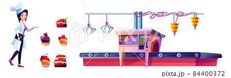 Confectioner on candy factory and cake production line 84400372