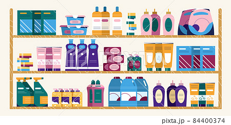 Supermarket Shelves With Detergent Bottles And のイラスト素材