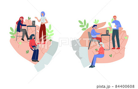 Tiny Man And Woman Office Employee Working In のイラスト素材