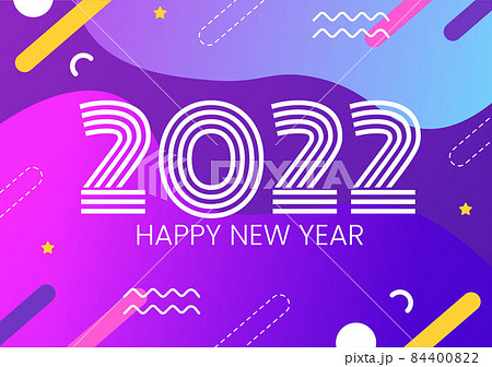 Happy New Year 2022 Template Flat Design Illustration with Ribbons and Confetti on a Colorful Background for Poster, Brochure or Banner Happy New Year 2022 Template Flat Design Illustration with Ribbons and Confetti on a Colorful Background for Poster, Brochure or Banner 84400822