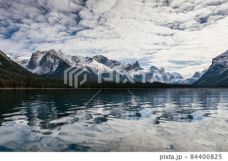 Canadian Rockies reflection on Maligne lake in Jasper national park, AB, Canada Canadian Rockies reflection on Maligne lake in Jasper national park, AB, Canada 84400825