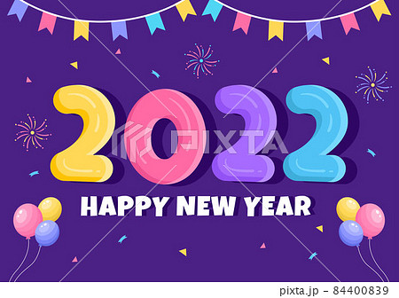 Happy New Year 2022 Template Flat Design Illustration with Ribbons and Confetti on a Colorful Background for Poster, Brochure or Banner 84400839