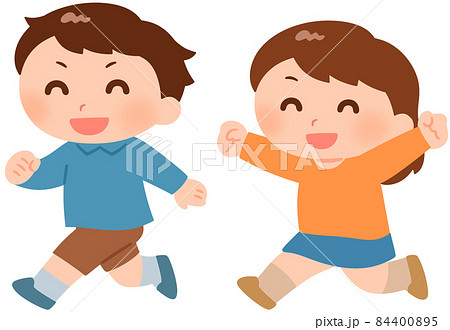 走る男の子と女の子のイラスト素材