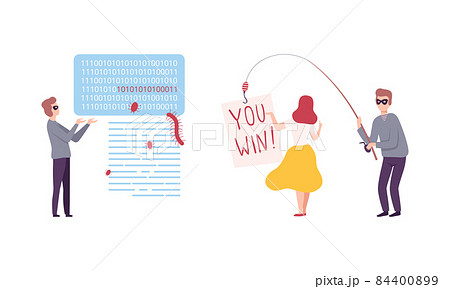 Hacker Stealing Personal Data from Phishing Site Vector Set 84400899