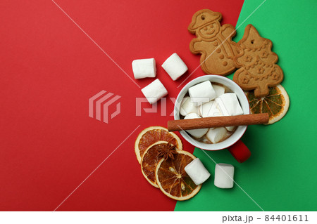 Different Christmas accessories on two tone background Different Christmas accessories on two tone background 84401611