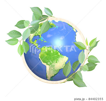 3d Earth planet and green leaves. Isolated on white background 3d Earth planet and green leaves. Isolated on white background 84402355