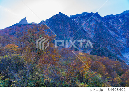 （群馬県）谷川岳・一ノ倉沢　岩壁と紅葉 84403402