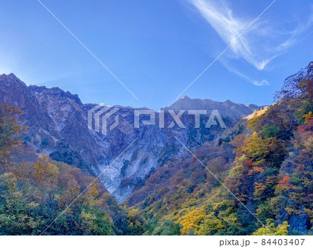 (群馬県)谷川岳・一ノ倉沢 岩壁と紅葉 (群馬県)谷川岳・一ノ倉沢 岩壁と紅葉 84403407