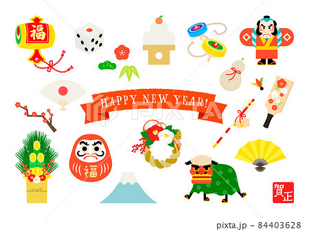 日本のお正月素材のイラストセット 日本のお正月素材のイラストセット 84403628