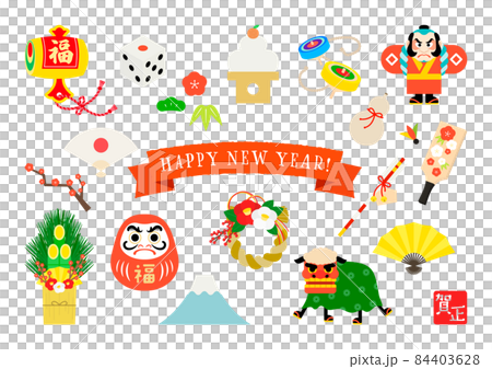 日本のお正月素材のイラストセット 日本のお正月素材のイラストセット 84403628
