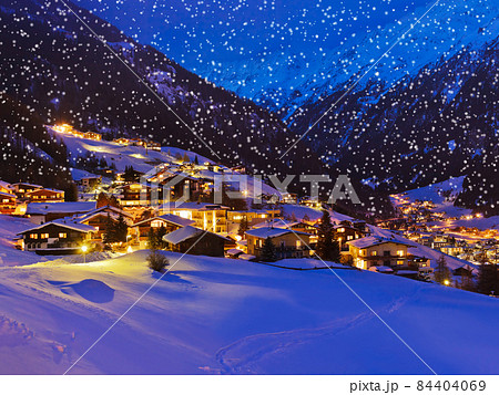 Mountains ski resort Solden Austria at sunset Mountains ski resort Solden Austria at sunset 84404069